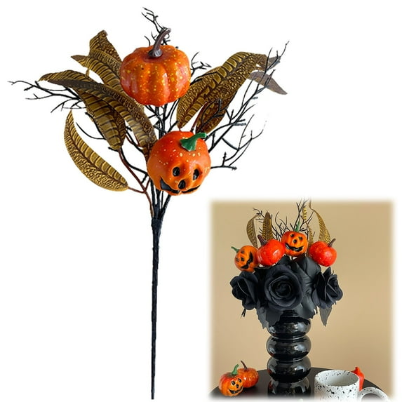 Halloween Decor - Desktop Objects - Halloween Black Decorative Flower Vase - Halloween Artificial Flowers Decorations Black Roses Pumpkins with Vase Arrangements Halloween Table Centerpiece