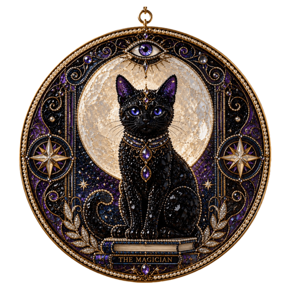 Halloween Decor, Diamond Art Kits, Diamond Painting, Cat Moon Pearl Art DIY Kit for Window Hanging Ornament, Sun Catcher Stain Painting Hanging for Window Door Garden Home Decor Gifts, 7.87in
