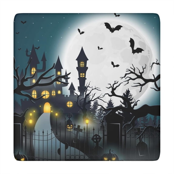 Halloween Decor Elastic Edge Tablecloth 34x34 Inch Square - Features Spooky Motifs Perfect for Coffee Table Protection