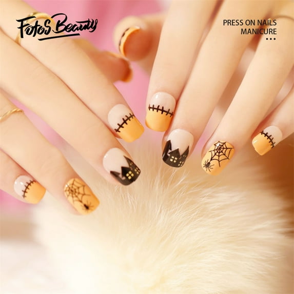 Halloween Decor Fofosbeauty 24 pcs Square False Nails, Press-on Nails Designs 2022, Halloween Zombie