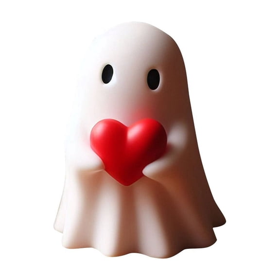 Halloween Decor Ghost Figurine with Red Heart, 3.4" Mini Cute Ghost Statue, Hand Painted Resin Crafts for Halloween Table Tiered Tray Decor and Display, Gifts for Him or Her