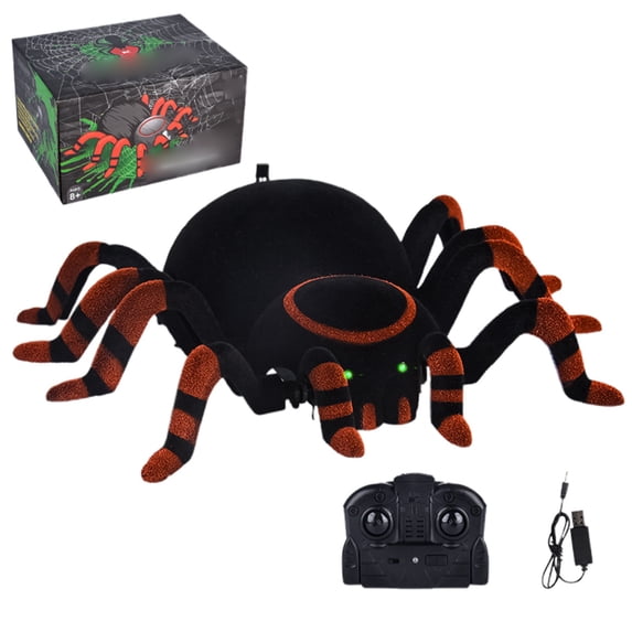 Remote Control Tarantula Halloween Decor with Realistic Crawling and Climbing Action, Rechargeable Electronic Spider Toy with LED Eyes for Indoor Wall and Floor Scares for Haunted House Pranks