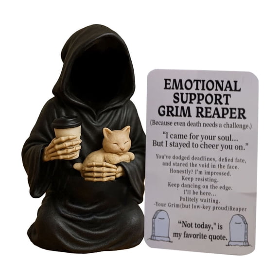 Halloween Decor, Gothic Decor Mysterious Resin Statue With Cat, Black Robe Spooky Figurines, Goth Sculptures Table Centerpiece For Home Office, Desk, Mantel, Bookshelf, Indoor Decorations