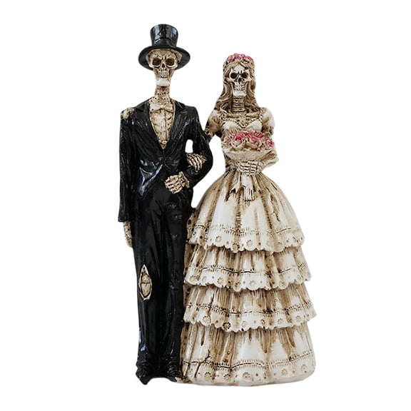 Halloween Decor, Gothic Skeleton Bride Decor Resin Skull Wedding Statues, Spooky Ghost Figurines, Goth Sculptures Table Centerpiece for Home Office, Desk