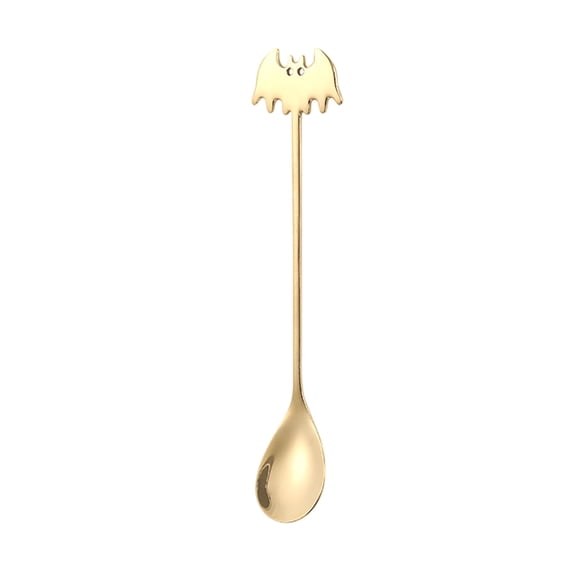 Halloween Decor Halloween Bat Stainless Steel Spoon Long Handle Cute Bat Coffee Stirring Spoon Gothic Small Dessert Spoon Halloween Party Tableware Decorative Spoon Utility Home Decor