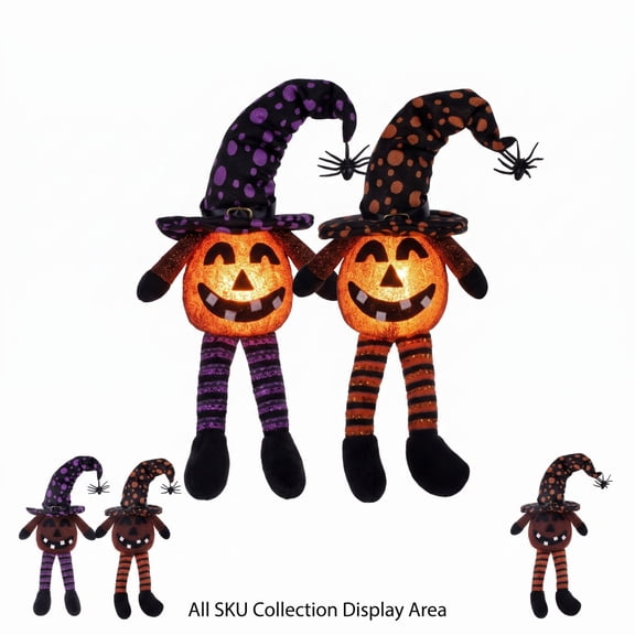 Halloween Decor, Halloween Decorations for Home, Halloween Home Decor Indoor, Pumpkin Decor, 16X7 in Orange Smiling Jack O Lantern Light Up Standing Plush Doll, Striped Long