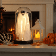 Halloween Decor-Halloween Decorations Indoor-Light Up Ghost in Glass Cloche | Cute Ghost with Light for Home Kitchen Mantel Tabletop Party Decor and Holiday Decorations