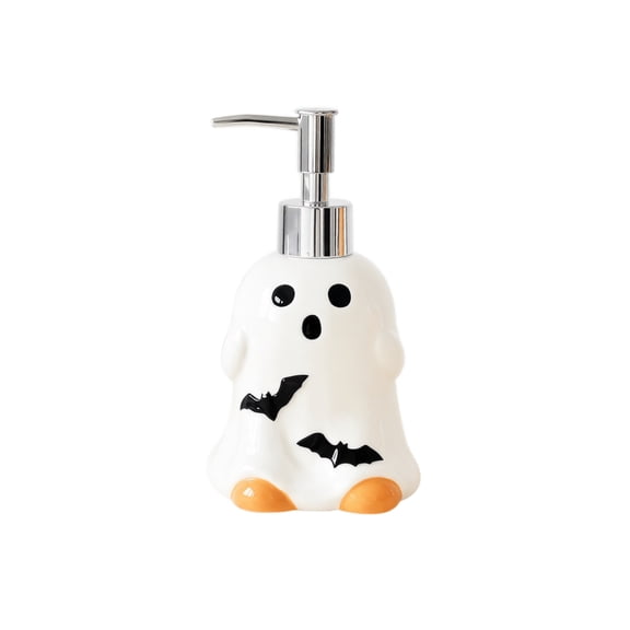 Halloween Decor, Halloween Dispenser, Ceramic Dispenser, Spooky Halloween Decor, 7X4 Inch Cute Ghost Shaped Refillable Countertop Hand Pump for Halloween Bathroom Kitchen Tabletop