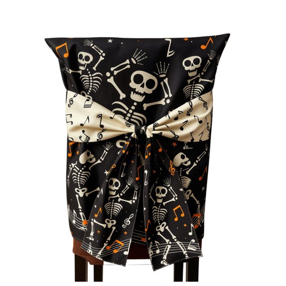 Halloween Decor, Halloween Party Decor, Dining Room Chair Covers, Vintage Halloween Decor, 1Pcs Skeleton Musical Note Pattern Slipcover Dining Chair Protector for Spooky Themed