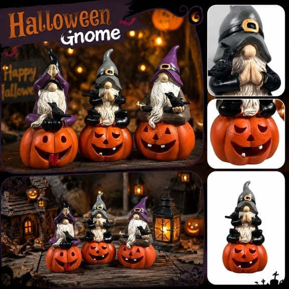 Halloween Decor, Halloween, Pumpkin Jack-O-Lantern Figurine, Black Crows Halloween Decor, Resin, Whimsical 8X3.5X3.5 Inch Tabletop Decor for Indoor Outdoor Home Party, Fall