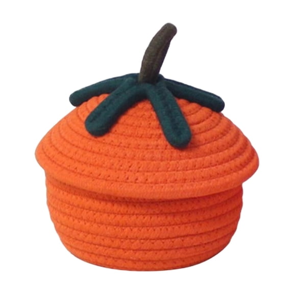 Halloween Decor, Handwoven Cotton Rope Pumpkin Storage Basket with Halloween Candy Basket and Tabletop Organizer, 6.3 x 5.5 x 2.0 in, for Halloween Home Decor, Thanksgiving and Holiday Gift