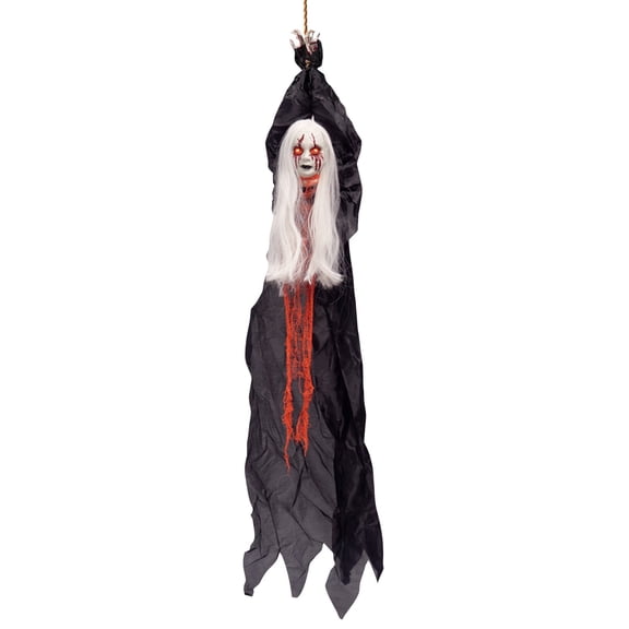 Halloween Decor Hanging Witch Skeleton, Scary Flying Witch Decor for Outdoor Halloween Decoration, Grim Witch with Glowing Eyes for Haunted House Party Yard Halloween Decor
