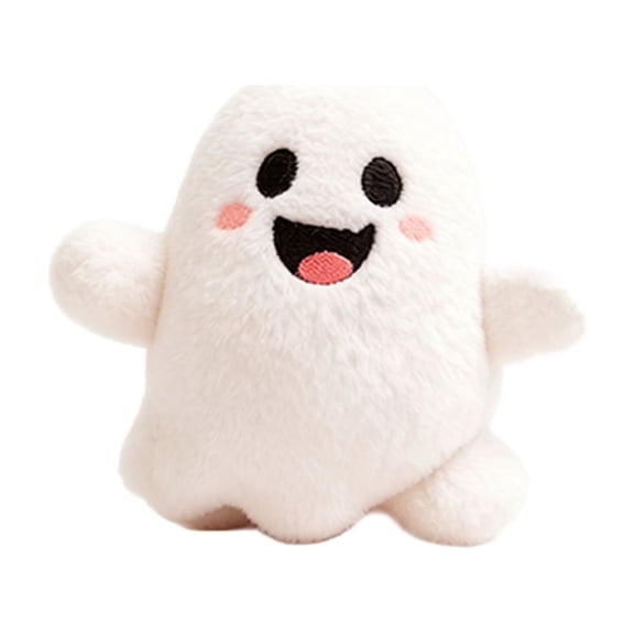 Halloween Decor Happy Face Ghost Stuffed Animal 9.8IN, Kawaii White Ghost Plush, Spooky Desktop Decor Toy for Trick or Treat Presents