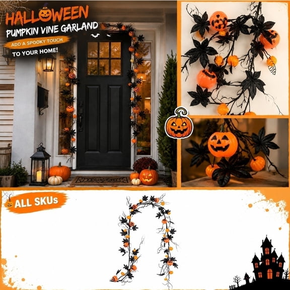 Halloween Decor for Home, Outdoor Halloween Decorations, Halloween Mantel Decor, Pumpkin Decorations for Home, 71 Inch Artificial Halloween Pumpkin Vine Garland for Entryway,