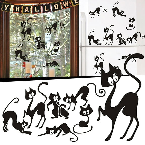 Halloween Decor - Home Wall Stickers - Wall Stickers - Halloween Funny Cat Decoration Stickers Bedroom Living Room Window Wall Stickers