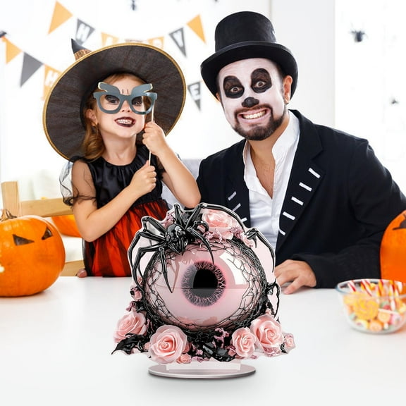 Halloween Decor Horror Eyeball Ornament with Roses and Spiders - Gothic Tabletop Centerpiece for Living Room Spooky Home Party Decoration Unique Halloween Gift for Horror Fans