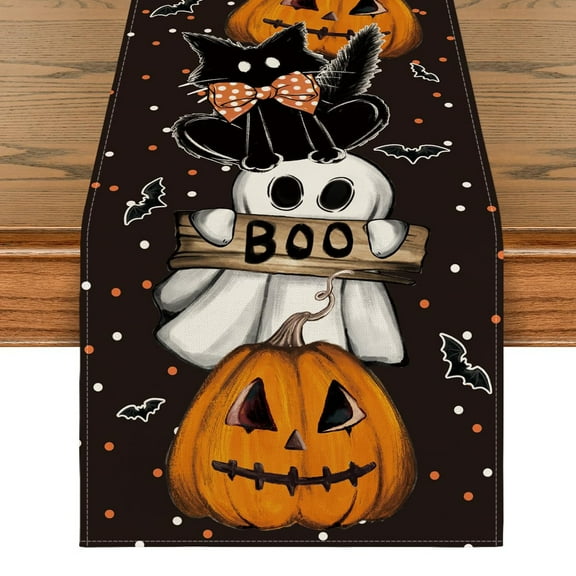 Halloween Decor - Household Antependium - Halloween Bat Pumpkin Ghost Decoration - Halloween Table Runner Bat Seasonal Fall Kitchen Dining Table Decoration for Home Party Decor