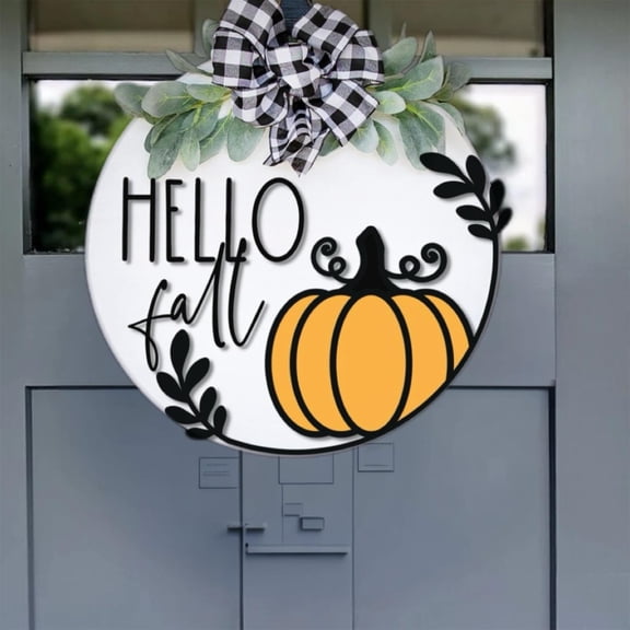 Halloween Decor - Household Doorplate - Door Signs - Hello Fall Decorations for Home Fall Door Sign Pumpkin Wreath Hanger Decor Wall Door Decor for Porch Farmhouse Thanksgiving Wall Decorations