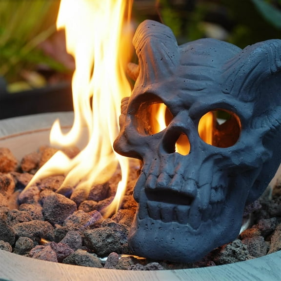 Halloween Decor Imitated Human , Demon  Halloween Decoration, Fireproof Skulls Gas Log for Indoor or Outdoor Fireplaces and Fire Pit, Campfire (Black)