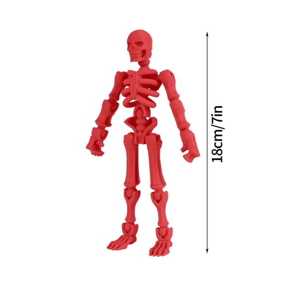 Halloween Decor Indoor 3D Printed Assembled Skeleton Model Spooky Halloween Decorations Desktop Ornament Creative Stress Relief Articulated Figure Red
