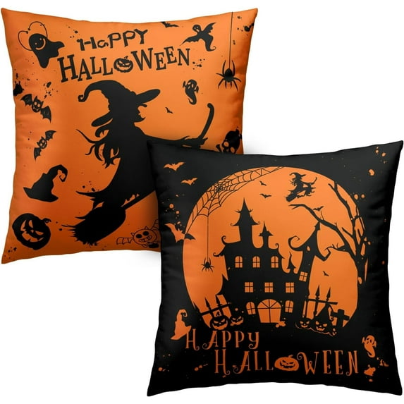 Halloween Decor Indoor Fall Pillow Covers 20x20 Pack of 2 Witch Castle Decor Black and Yellow Pillow Case Happy Halloween Pillow Covers Hallowee Room Decor for Sofa Bedroom