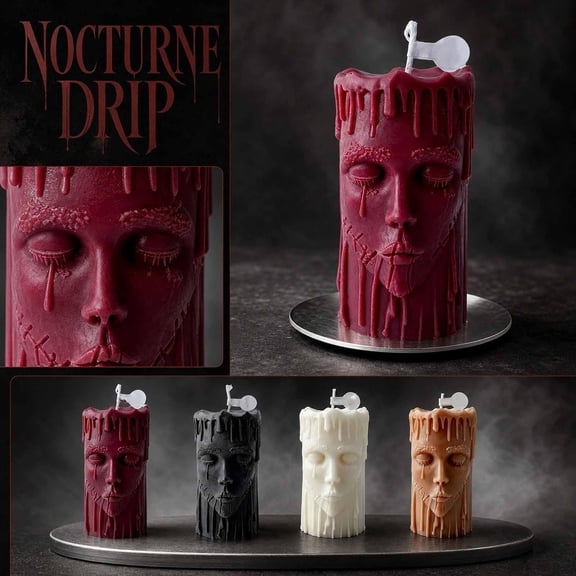 Halloween Decor, Indoor Halloween Decorations, Halloween House Decor, Home Decoration, 3.5X2 Inch White Unique Human Face Shaped Scented Pillar Candle, Minimalist Gothic Statement