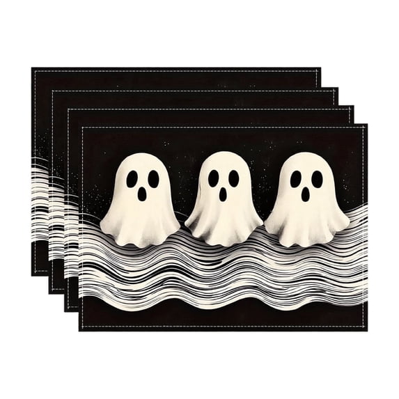 Halloween Decor Indoor Linen Table Placemat Heat Resistant Non Slip Stain Proof Spooky Halloween Decorations Fall Decorations for Home Dining Mat Style A