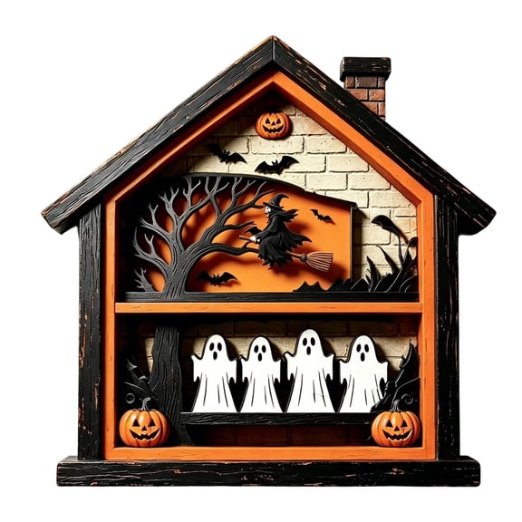 Halloween Decor Indoor Rustic Wood Tabletop Centerpiece Sign Halloween Decorations Outdoor Fall Decorations for Home Office Spooky Festive Display Wood Carved Pumpkin Ghost Decor Style C