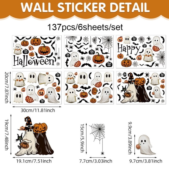Halloween Decor Indoor Static Window Clings Removable Double Layer Pvc Hollow Design Living Room Glass Window Decoration Stickers Pack of 2