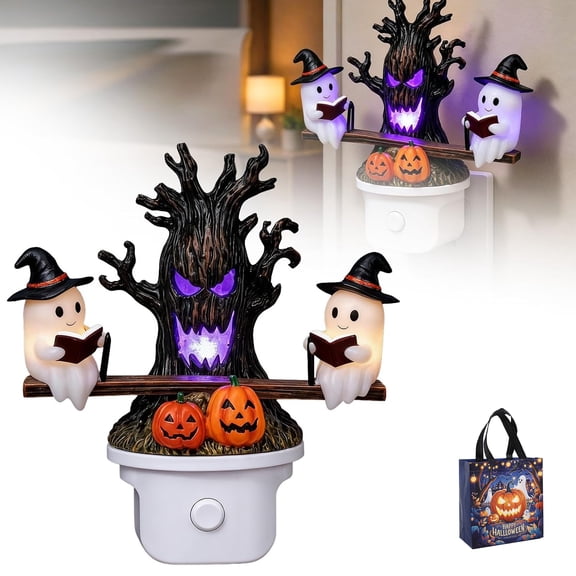 Halloween Decor LED Resin 5.7" - Indoor Decor & Plug-in Nightlight for Bathroom Hallway, Seesaw Balance Style 1-Pack