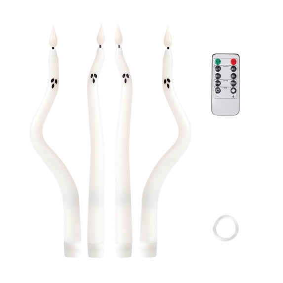 Halloween Decor LED Taper Candles, 11.3" Curved Ghost Face Lights, Battery Operated (Batteries Not Included) (With Remote Control)