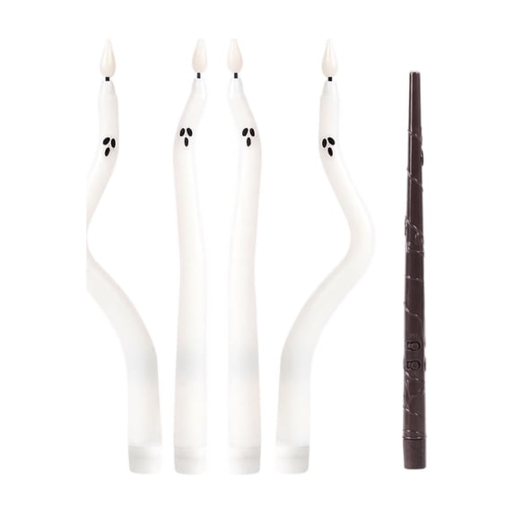 Halloween Decor LED Taper Candles, 11.3" Curved Ghost Face Lights, Battery Operated (Batteries Not Included) (With a Magic Wand)