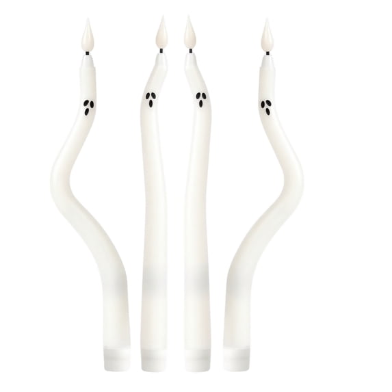 Halloween Decor LED Taper Candles, 11.3" Curved Ghost Face Lights, Battery Operated (Batteries Not Included)