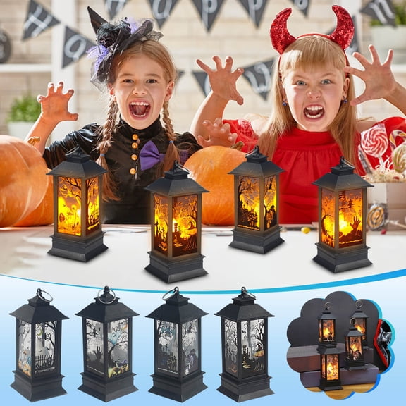 Halloween Decor Lantern with Hanging Rings, 5.1x2in Portable LED Candle Lantern, Simulation Candle Flashing for Outdoor Indoor Halloween Decor Party Garden Supplies, Battery Operated