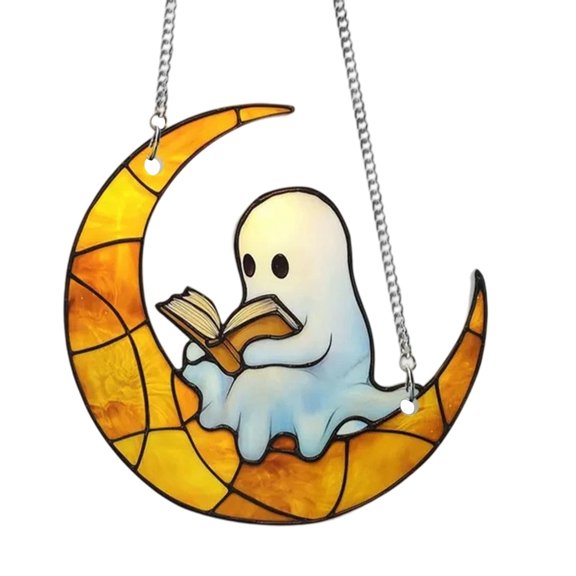 Halloween Decor Light Catcher Acrylic Plane Halloween Moon Reading Pendant Hanging Decoration for Front Door Front Hallway Holiday Display