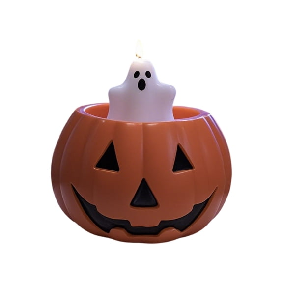 Halloween Decor - Orange Pumpkin Candles, Real Wax Halloween Ghost Candles, Halloween Warm Glow Ornament for Holiday Party & Home Atmosphere Decoration(C)