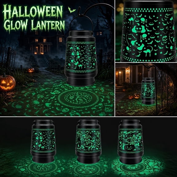Halloween Decor Outdoor, Outdoor Hanging Halloween Decorations, Metal Halloween Yard Decorations, Halloween Solar Decorations, 4.5X6 Inch Fluorescent Green Pumpkin Solar Lantern,
