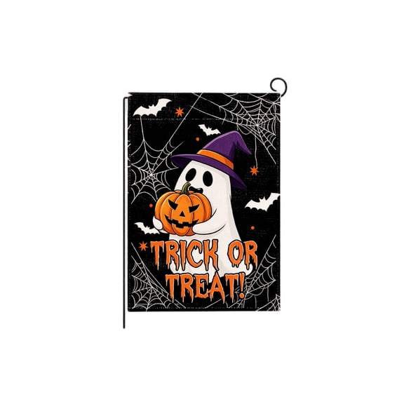 Halloween Decor Outdoor, Vintage Halloween Decorations, Witch Halloween Decor, Halloween Yard Decor, 18X12 Inch Seasonal Fall Halloween Garden Flag with Pumpkin Holding Ghost