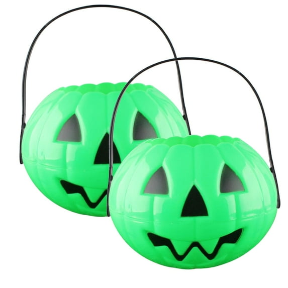 Halloween Decor - Party Balloon - 2X Halloween Candy Buckets - Halloween Decorations Two Half In One Pumpkin Barrel Big Medium and Small Size Pp Material Candy Bag Props.