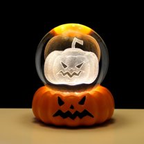 Halloween Decor - Party Headband - Halloween Pumpkin Crystal Ball - Halloween Lamp 3D Engraved Pumpkin Base Night Light Decor with /Witch/Cemetery Scene for Halloween Home & Desktop Decoration