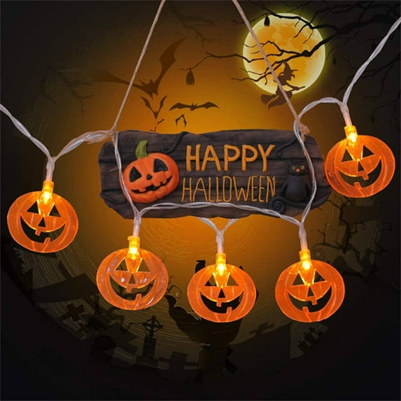 Halloween Decor - Party Headband - Pumpkin Lantern - Halloween Pumpkin String Lights Battery Operated Halloween Decorations Outdoor Indoor Halloween Party Decor (Warm Light)