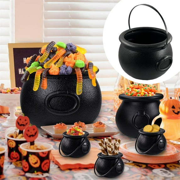 Halloween Decor - Party Ornament - Decorative Ornaments - Wrap Halloween Cauldron Black Plastic Witch Cauldron Kettle Halloween Cauldron Candy Rack for Halloween and St. Day Parties