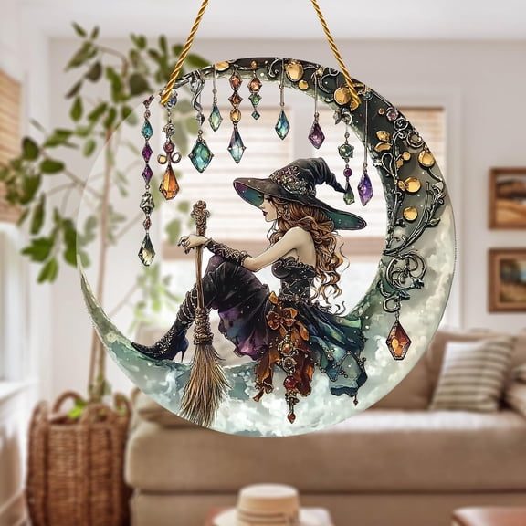 Halloween Decor - Personalized Witch Window Hanging Suncatcher Ornament, Witch Suncatchers Ornament, Hanging Decorations for Window, Wall, Garden, Kitchen(6 Inch)