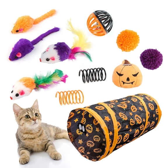Halloween Decor Pet Toys Halloween Cat Channel Toy Set for Indoor Cats - Interactive Three-Channel Tunnel Cat Toy Kit Featuring Sleeping Toy Channel