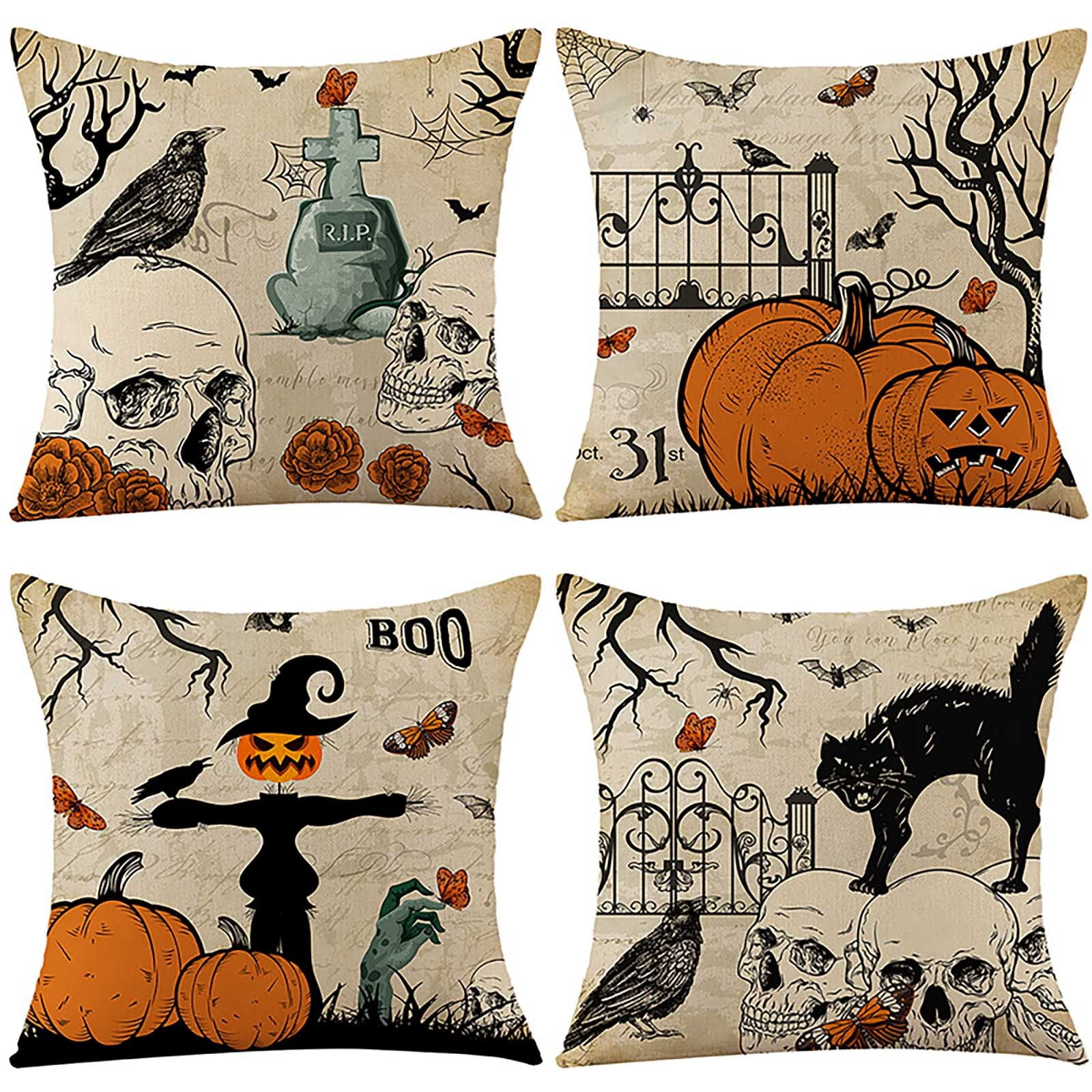 Halloween Decor Pillow Covers Set 4 Halloween Fall Black Decorative Throw  Pillows Scary Pumpkin Bats Pillow Cases Home Outdoor - AliExpress