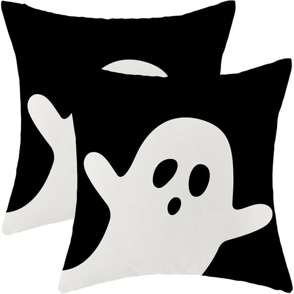 Halloween Decor Pillow Covers 18x18 Inch Set of 2 Black and White Ghost Boo Throw Pillows for Couch Halloween Indoor Outdoor Farmhouse Decorative Cushion Case for Sofa Bed Decorations
