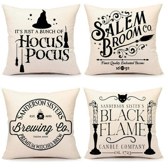 Halloween Decor Pillow Covers 18x18 Set of 4 Halloween Decorations Hocus Pocus Farmhouse Saying Outdoor Fall Pillows Decorative Throw Cushion Case for Home Couch