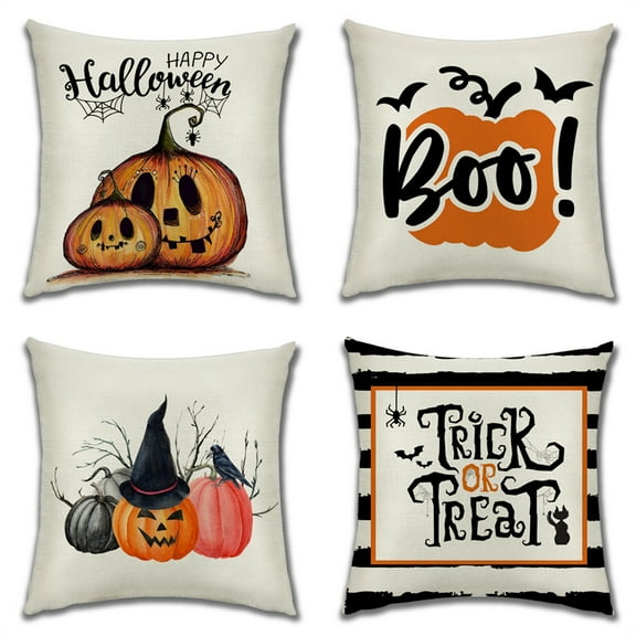 Halloween Decor Pillow Covers 18x18 Set of 4 Halloween Decorations Hocus Pocus Farmhouse Saying Outdoor Fall Pillows Decorative Throw Cushion Case for Home Couch
