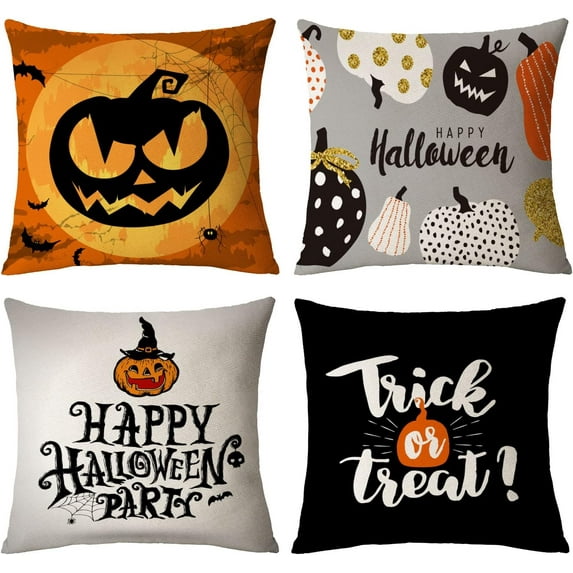 Halloween Decor Pillow Covers 20x20 Set of 4 Halloween Fall Black Decorative Throw Pillows Scary Pumpkin Bats Pillow Cases Home Outdoor Sofa Couch Cushion Covers for Halloween Decorations (20 by 20)