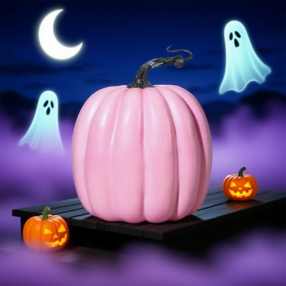 Halloween Decor Pink Artificial Pumpkin, Lifelike Faux Pumpkins Decor for Halloween Thanksgiving Fall Party Harvest Table Decoration Supply